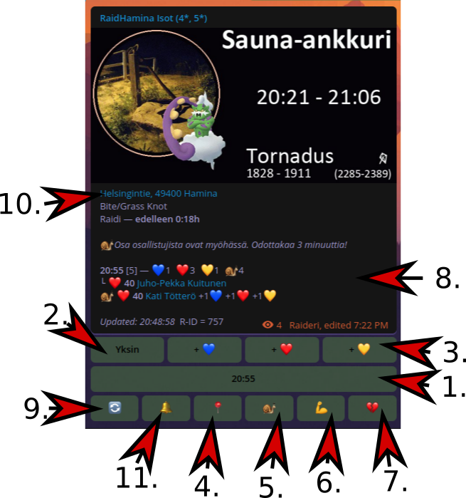 Kuva ilmoittautumisen nappuloista